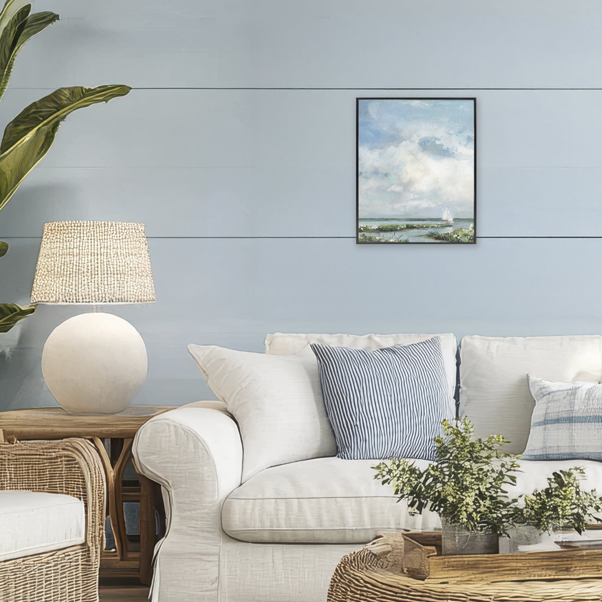 Stupell Industries Sailboat On Summer Marsh Black Framed Giclee Art, design by Sally Swatland