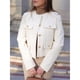 thumbnail image 4 of Blazer Corto para Mujer, Ajustado, Abierto, con Cuello Redondo, Larga, Informal, para Oficina y Trabajo, con Bolsillos. XL, 4 of 10