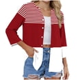 thumbnail image 5 of Fewfanhot Women 3/4 Sleeve Blouse, Notched V‑Neck Button Front Tunic Top, Loose Fit Casual Shirt for Ladies, 5 of 6