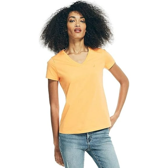 Nautica Women's Easy Comfort V-Neck Super Soft Stretch Cotton T-Shirt SeprtSunset XL