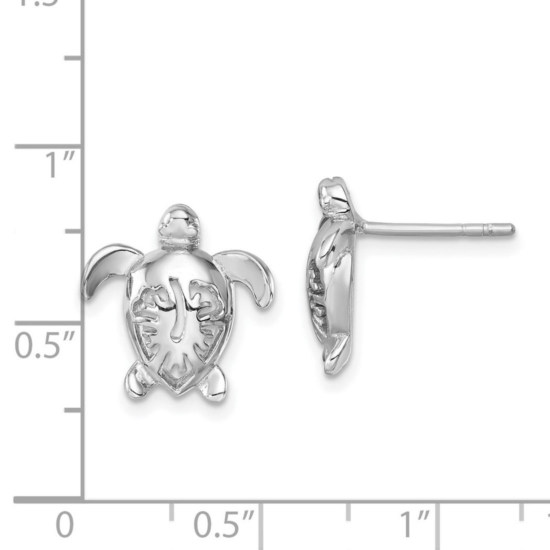 925 Sterling Silver Rhodium Plated Polished Flower Back Turtle Post Earrings 13.5x13.5mm Wide Stud Earring for Women