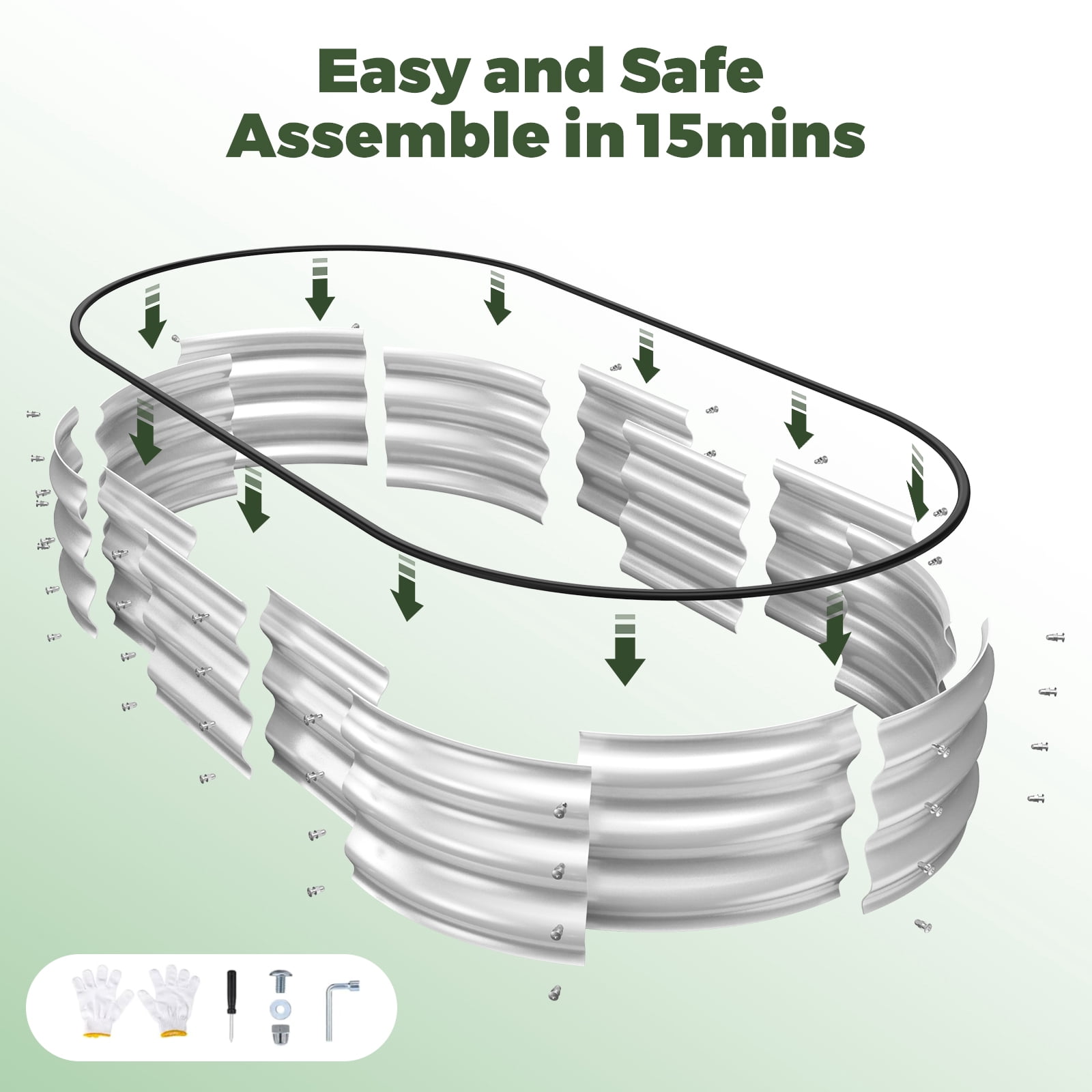 Raised Garden Bed, Younik 6x3x1ft Oval Galvanized Raised Garden Beds with Safety Edging and Gloves for Outdoor Plant Vegetables, Flower, Silver