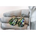thumbnail image 3 of Sterling Silver Mother of Pearl Abalone Shell Earrings Peacock Blue Silvertone Bail Simple Oval Drops Designed for Adult Women, 3 of 5