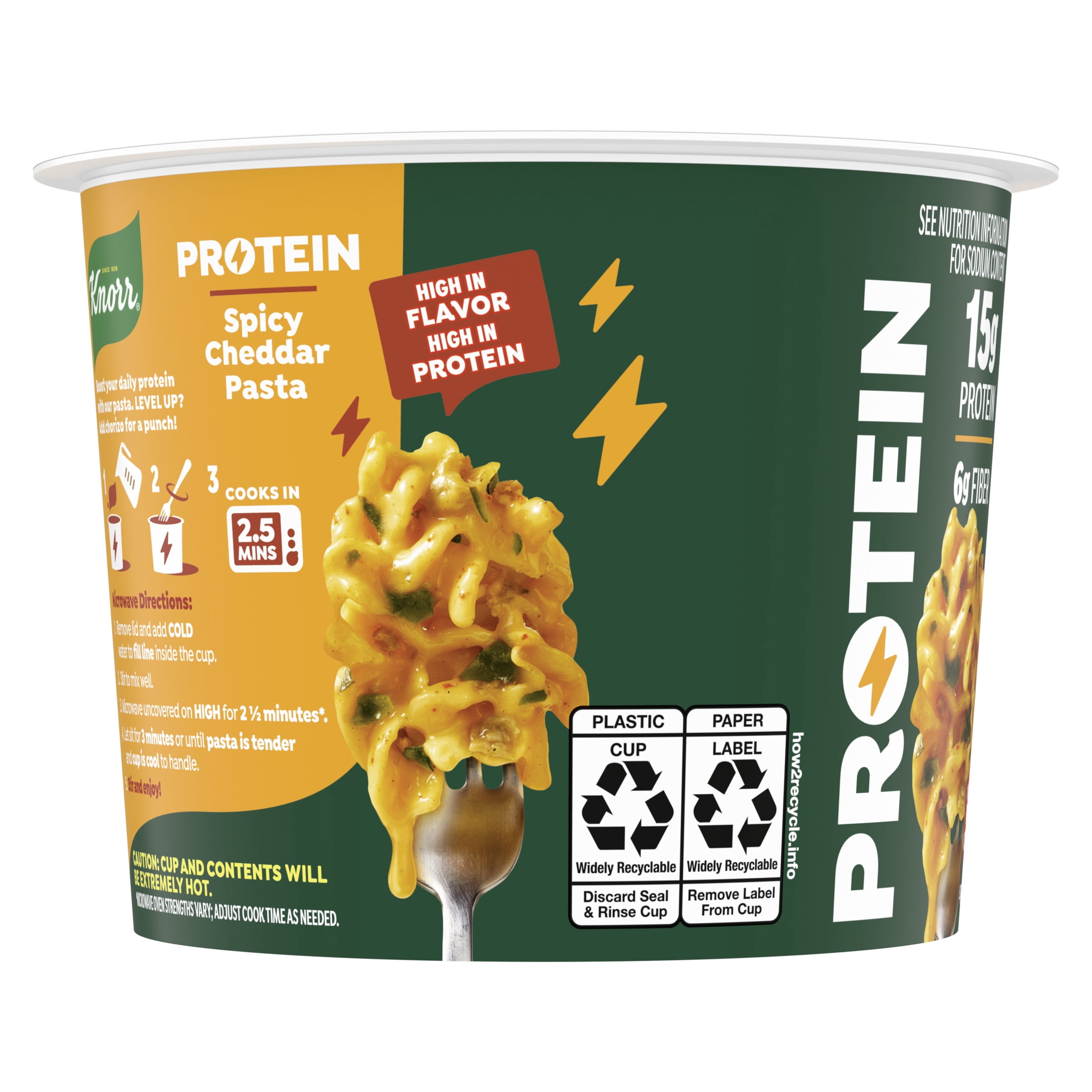 Knorr Protein Cup Spicy Cheddar Pasta, Made with Real Cheddar, 15g of Protein, 2.6oz
