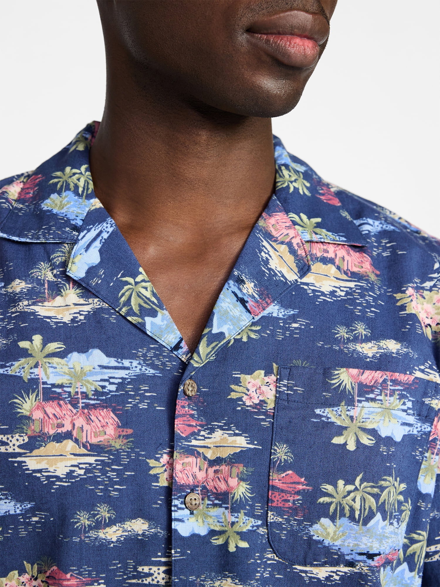 George Men's Relaxed Fit Linen Blend Camp Shirt with Short Sleeves, Sizes S-5XL, LT-3XLT