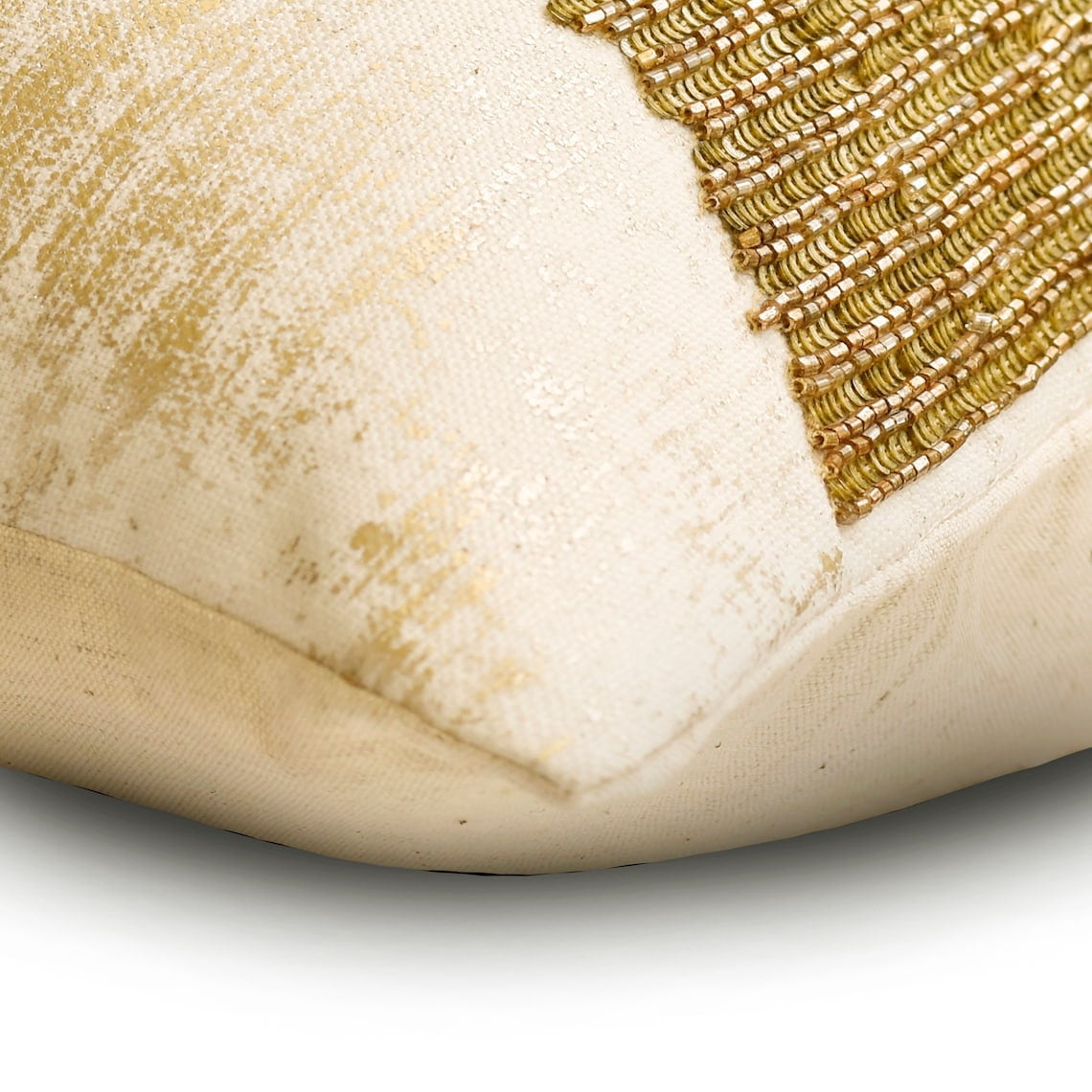 Gold 12"x22" (30x55 cm) Lumbar Pillow Cover, Cotton Linen Foil Foil & Sequins Beaded Oblong Pillow, Abstract Pattern Modern Style - Gold Addict