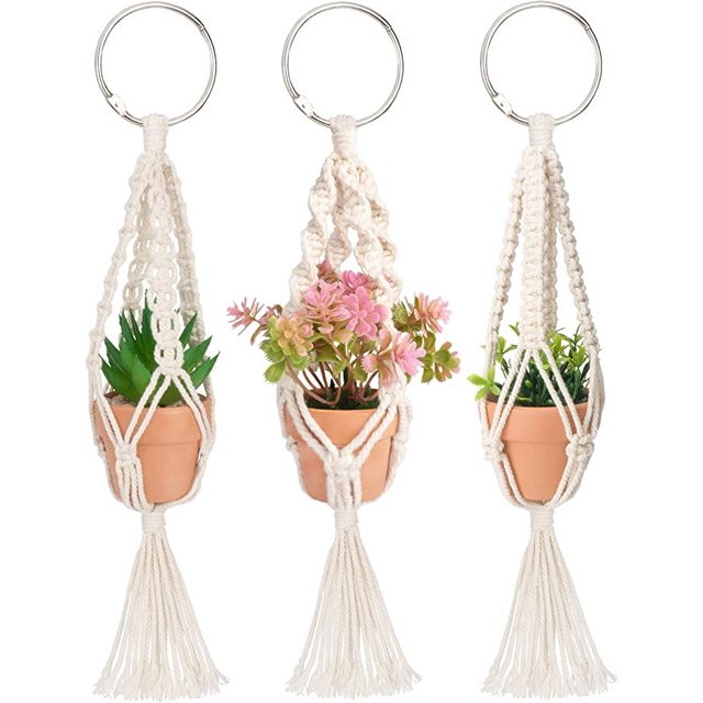 Mini colgador de macramé para plantas con maceta, 3 piezas de planta pequeña para colgar en el coche, bonitos colgantes para espejo retrovisor, decoración bohemia para coche, para amantes de las plantas de MoHern Sincero Electrónica