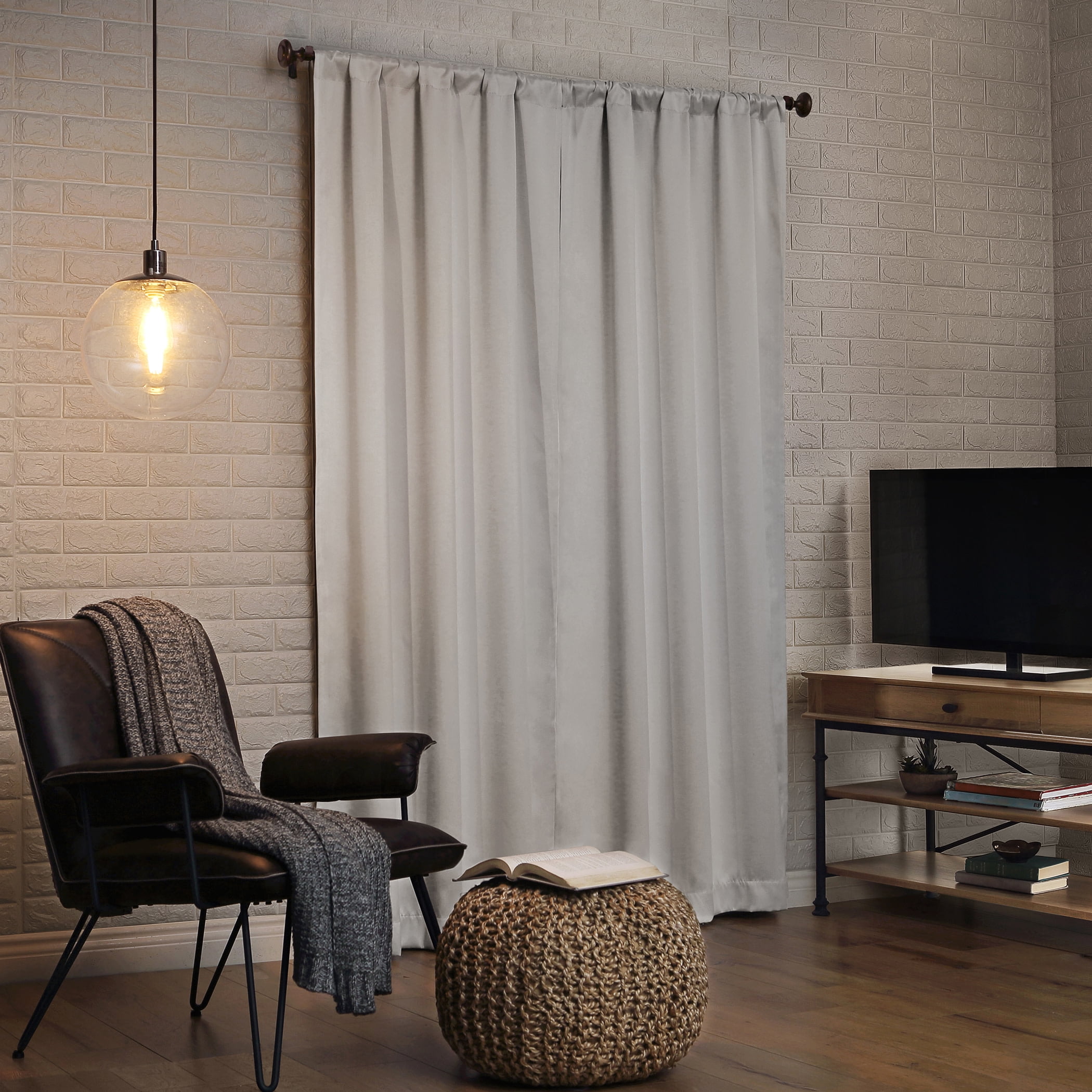 Sun Zero Avery 100% Blackout Rod Pocket Single Curtain Panel, Pearl White, 40"W x 63"L