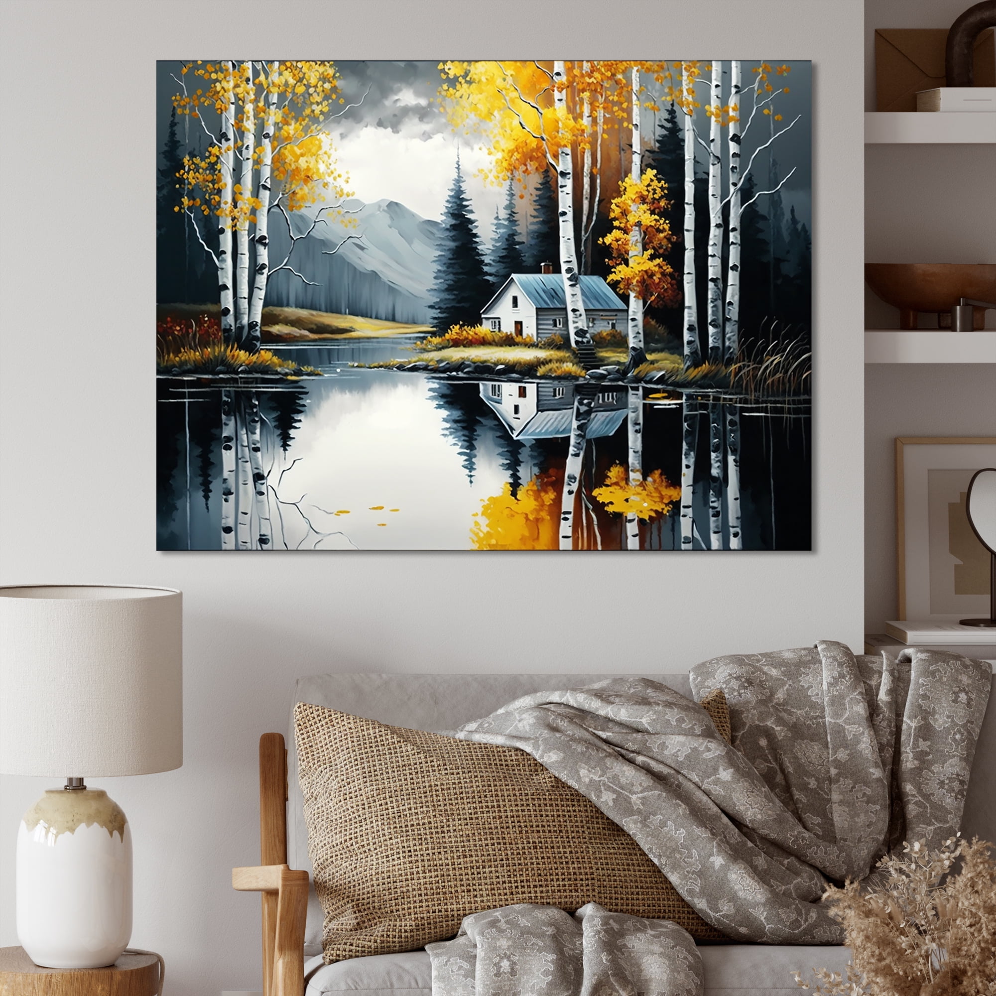 Designart Cabin By The Lake In Summer I Canvas Wall Art