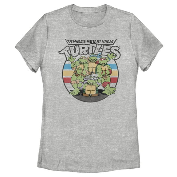 Women's Teenage Mutant Ninja Turtles Retro Striped Brothers Logo  Graphic Tee Athletic Heather Large