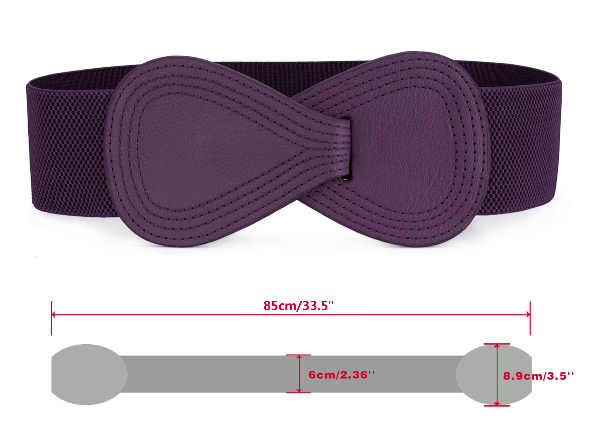 DARING DIVA Women's Plus Size Buckle Waist Belt 2 Pcs 33.5"x2.36" Black & Dark Purple
