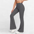 thumbnail image 2 of Women's Bell Bottom Pants High Elastic Waist Trousers Solid Full Length Fitness Pants Pull On Athletic Pants for Yoga Pilates Running Dark Gray XL, 2 of 9