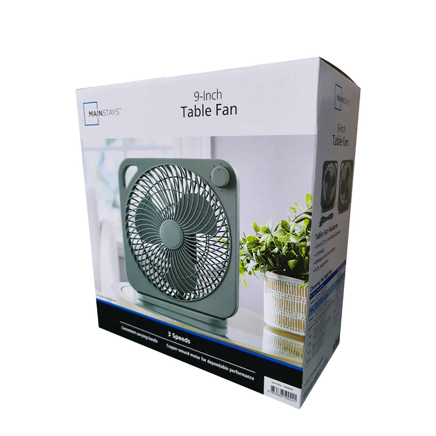 Mainstays 9 in 3-Speed Indoor Personal Table Electric Fan, Portable Handle, Green River, Model FN2006GR