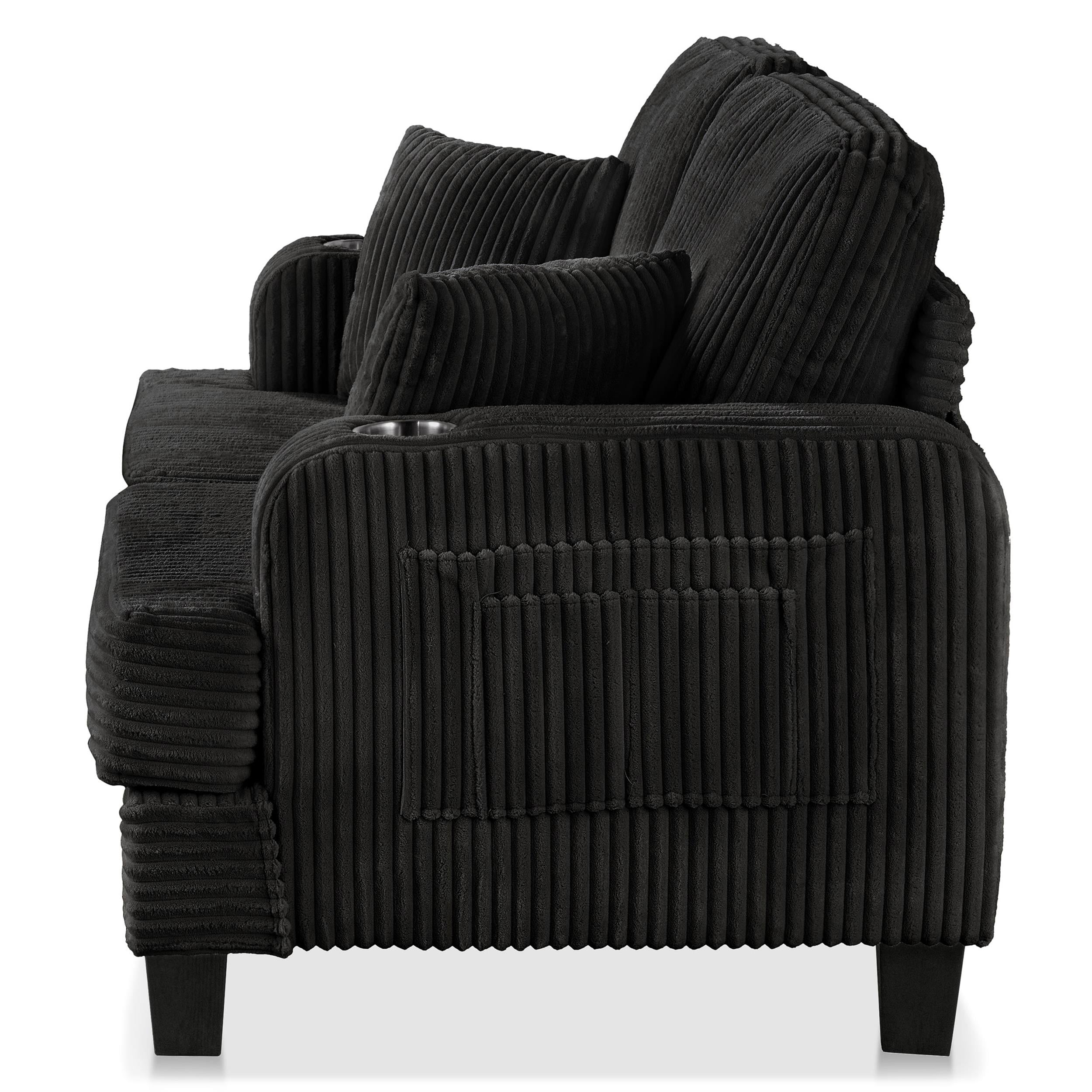 Furniture of America Fayen Modern Small Space Chenille Fabric Loveseat with Pillow, Black