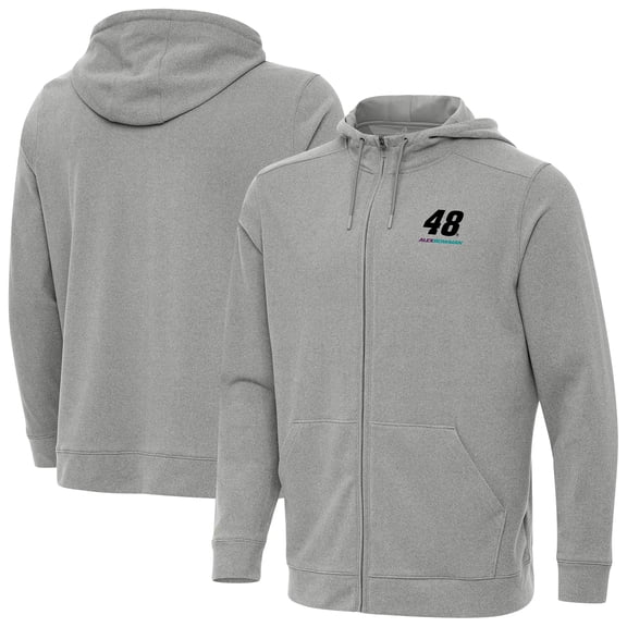 Men's-Antigua  Heather Gray Alex Bowman Effortless Full-Zip Hoodie