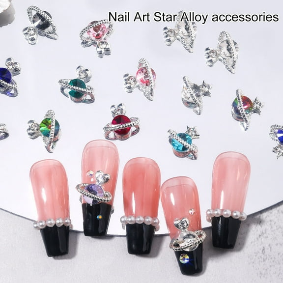 Kripyery 10Pcs Nail Art Decor Heart 3D Planet Design Stunning Visual Effect Rhinestone Nail Charm Glittering DIY Cubic Zirconia Nail Art Jewelry for Women