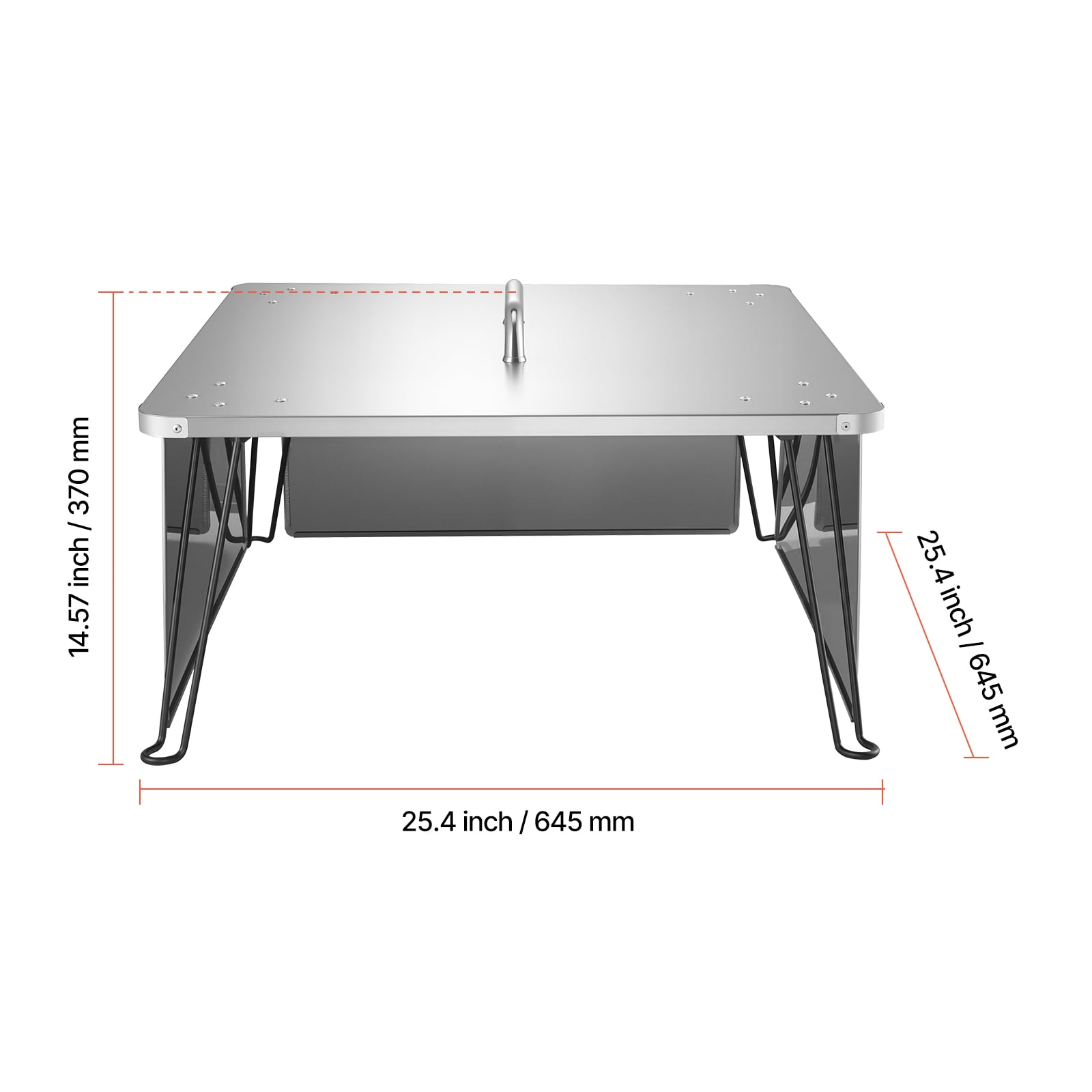 KFFKFF Square Fire Pit Heat Shield, 25.4x25.4x14.6 inch Outdoor Burner Cover, Stainless Steel Wood Burning Heat Reflector with Foldable Legs & Carry Handle for Camping and Bonfires