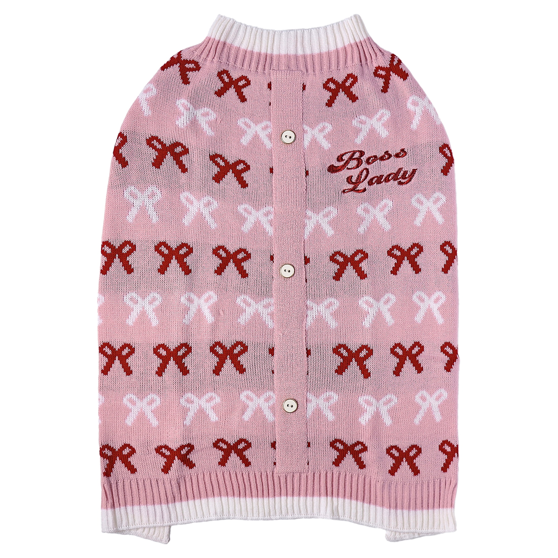 Vibrant Life Holiday Pet Sweater for Dogs, Boss Lady Bows, Pink, Extra Large