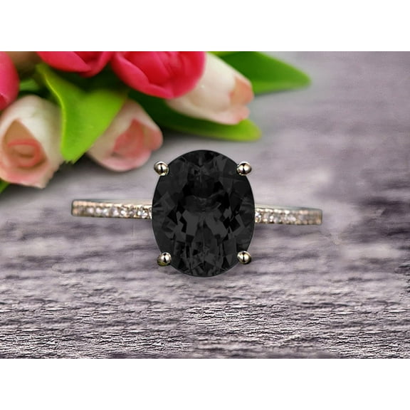 1.75 Carat Oval Shape 10k Rose Gold Black Diamond Moissanite engagement ring