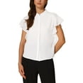 thumbnail image 4 of CAMISA DE BOTONES DELANTEROS CON MANGAS RIZADAS Y CUELLO ALTO PARA MUJERES CHIC DE INSPIRE, TALLA XS, BLANCA, 4 of 6