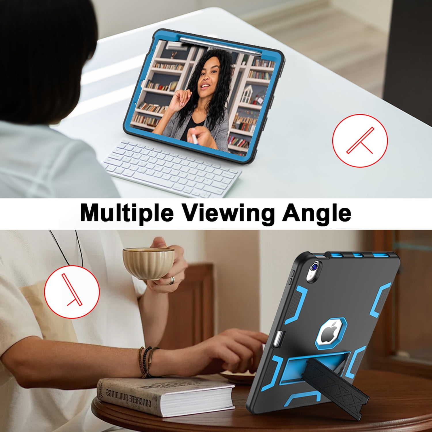 Decase Rugged Case Compatible with Apple iPad Air 11-inch M3 (2025) / M2 (2024),Shockproof Protective Cover with Built-in Stand & Pencil Holder,Heavy Duty Hard Cover,Blackblue