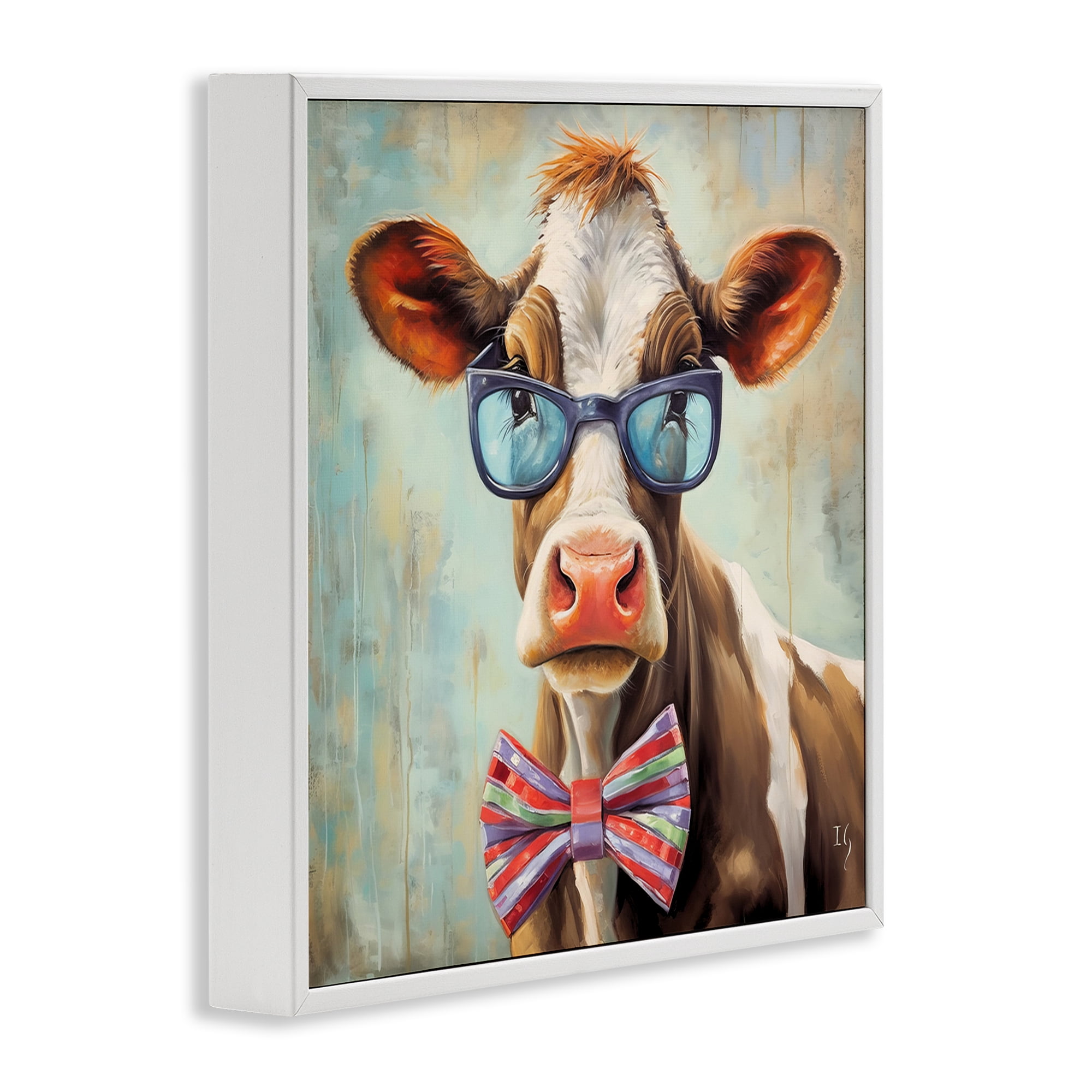Stupell Industries Hipster Cow with Bowtie Animals & Insects Painting White Framed Art Print Wall Art, 24 x 24