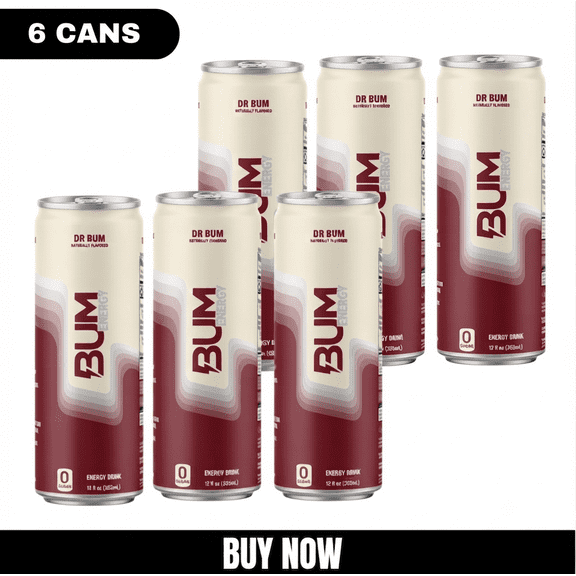 Bum Energy Dr Bum Energy Drink, 12 fl oz Cans, 6 Pack, 112 mg Natural Caffeine, Zero Sugar Energy Beverage for Everyday Refreshment