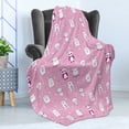 thumbnail image 4 of Animal Lover Soft Flannel Fleece Throw Blanket, Funny Animals on Pink Background with Stars and Little Hearts, Cozy Plush for Indoor and Outdoor Use, 70" x 90", Pale Pink Purple, by Ambesonne, 4 of 5