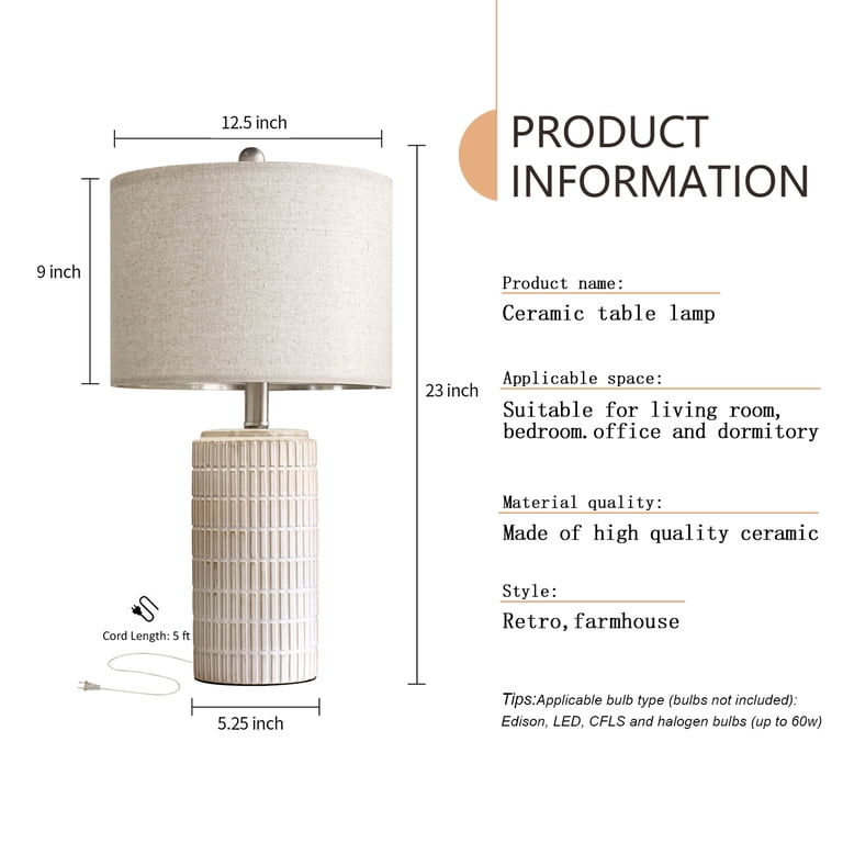 Oneach White Ceramic Table Lamps, Set of 2, 23 Inch photo 7