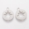 thumbnail image 2 of 10pc Non-Tarnish 201 Stainless Steel Charms Flat Round with Hollow Star Stainless Steel Color 14x12x1.2mm Hole: 1.5mm, 2 of 2