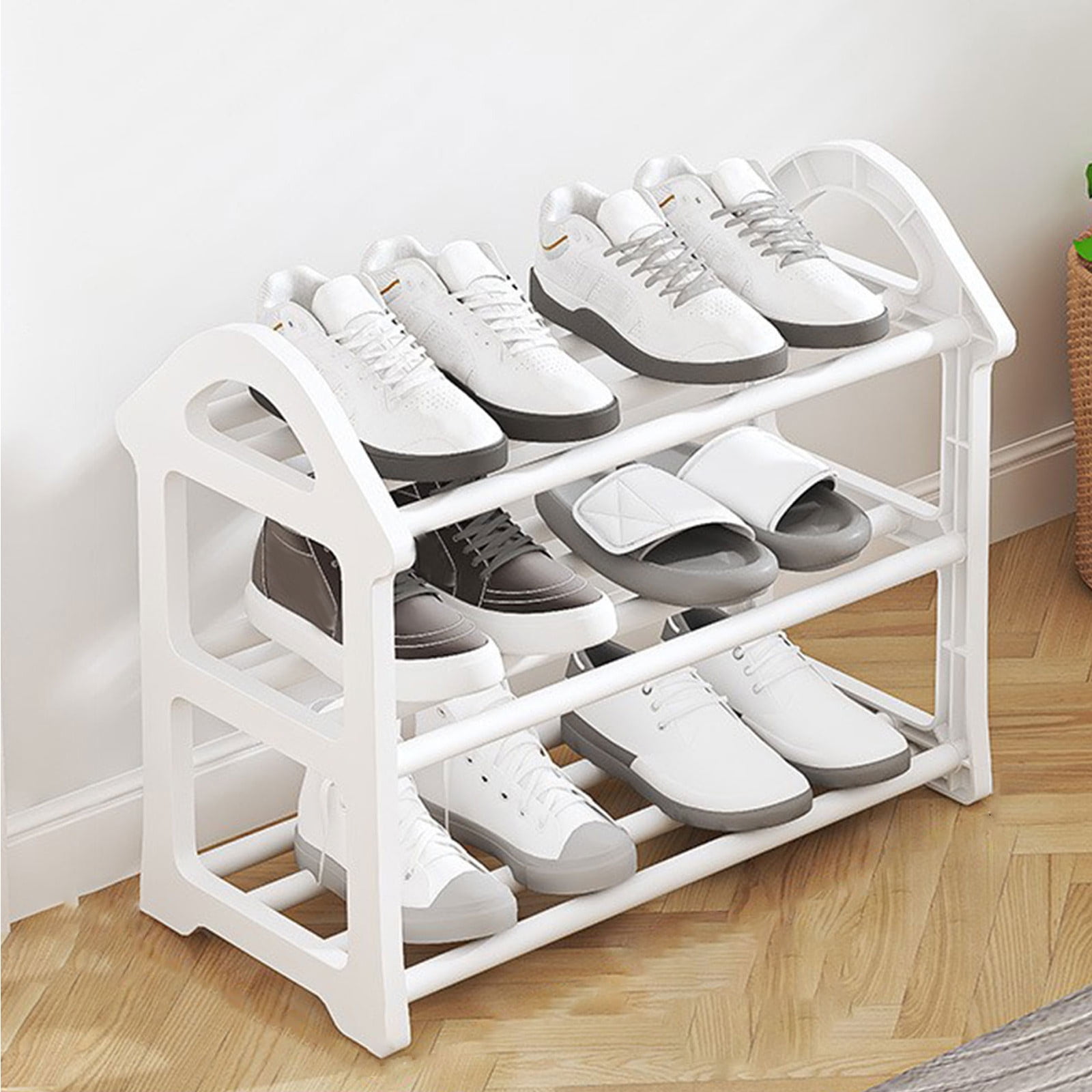 Merryso 3 Tier Plastic Shoe Rack, White Shoe Organizer for Entryway Closet Bedroom, Easy Assembly Ventilated Small Shoe Storage Rack