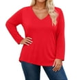 thumbnail image 2 of Women's Plus Size Tops Long Sleeve Tee Shirt V Neck Basic Ladies Loose Fit T Shirt for Women Everyday Wear, RedSize: XXL, 2 of 4