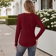 thumbnail image 5 of Horkkom V Neck T Shirts for Women Casual Solid Color Long Sleeve Shirts Plaid Versatile Pullover Shirts, S-3XL, 5 of 7