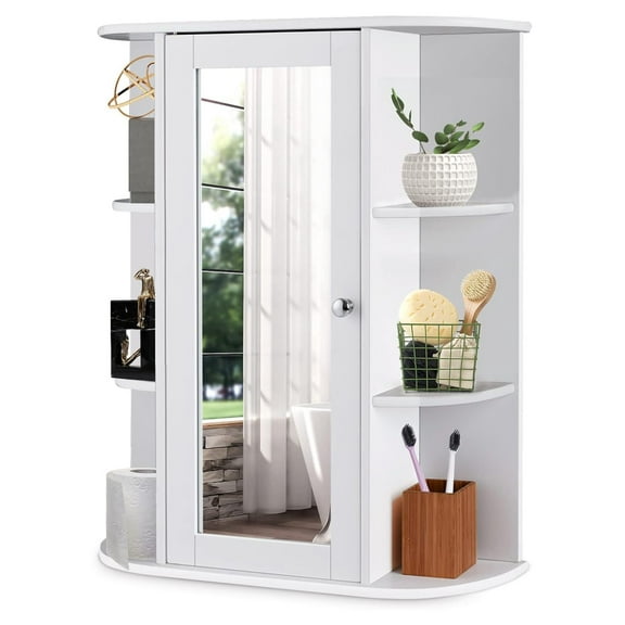 GolySw Bathroom Medicine Cabinet with Mirror, Bathroom Mirror Cabinet with 6-Position Adjustable Shelf, Bathroom Wall Cabinet with Single Mirror Door, 23.5 x 6.5 x 28 inches (White)