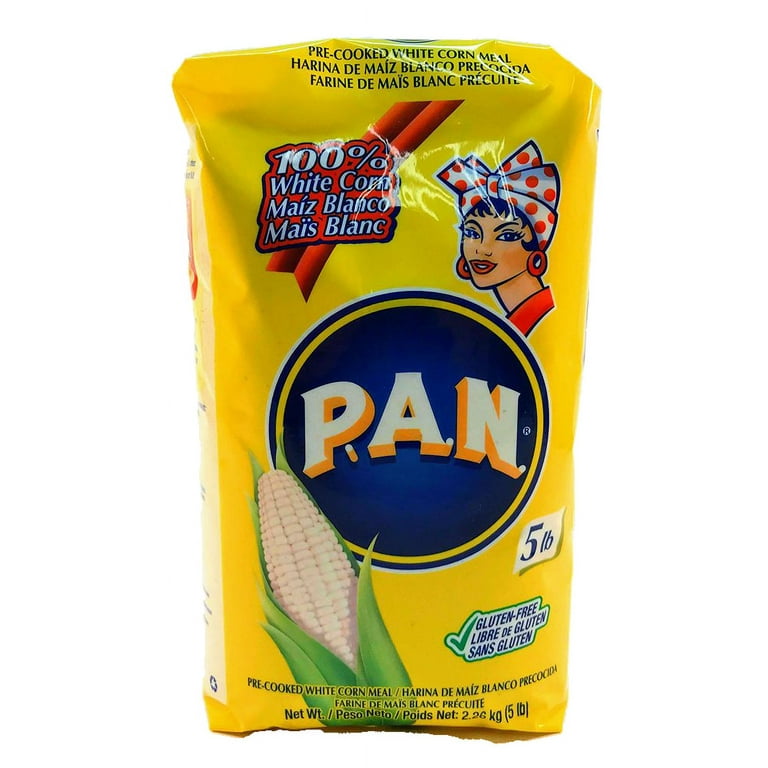 P.A.N. Harina PAN Blanca White Corn Meal Pre-cooked for Arepas, 2.27 kgs (5  lb) Grande