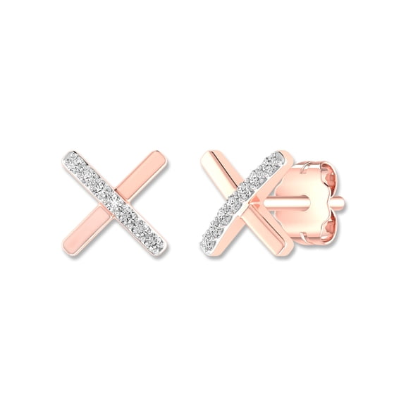 Criss-Cross Stud Earrings with 0.06CT Round Cut Natural  Diamonds in 10K Rose Gold Push Back Studs