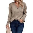 thumbnail image 1 of Suéter de Punto con Botones para Mujer, Camiseta Holgada Informal de Larga con Cuello en V para Otoño e Invierno Caqui M, 1 of 8