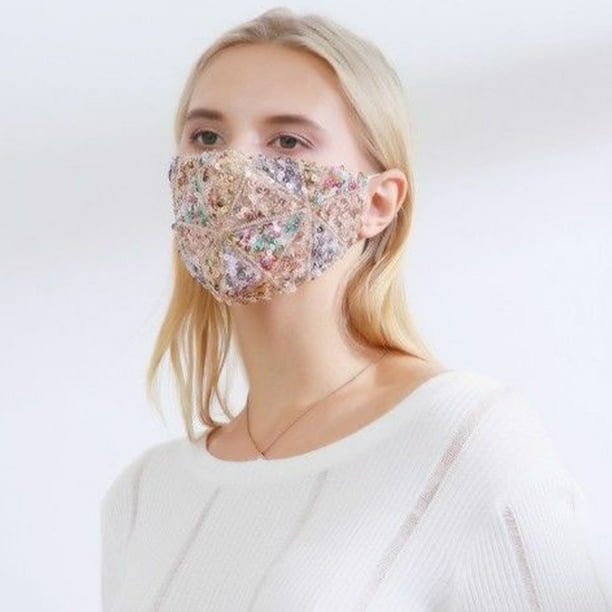 Mascarilla facial con lentejuelas brillantes, franela brillante, lentejuelas, para mascarada