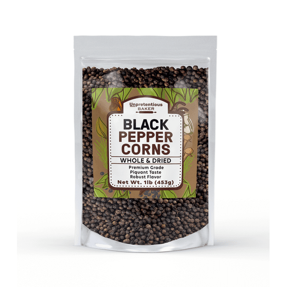 Unpretentious Whole Black Peppercorns, 1 lb, Pepper Mill & Grinder Refill, Robust Flavor, Excellent Garnish, Gluten-Free