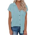 thumbnail image 2 of Summer Tops Women 2025 Plus Size Fashion New Solid Color Quarter Stand Up Collar Cotton Linen Casual Pullover Shirt, 2 of 9