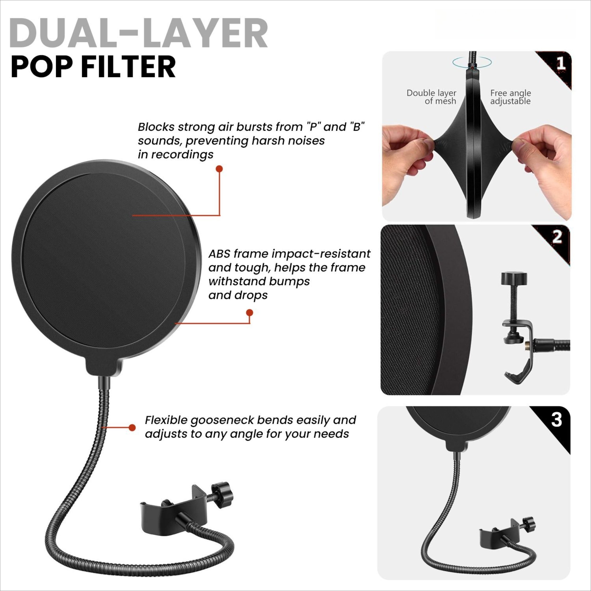 Upgraded Adjustable Cantilever Microphone Stand, with A Shockproof Cover, 3/8-inch To 5/8-inch Adapter, Shockproof Base and Cable Ties, A Total of 16 Stand Sets, Suitable for Broadcasting Studios.