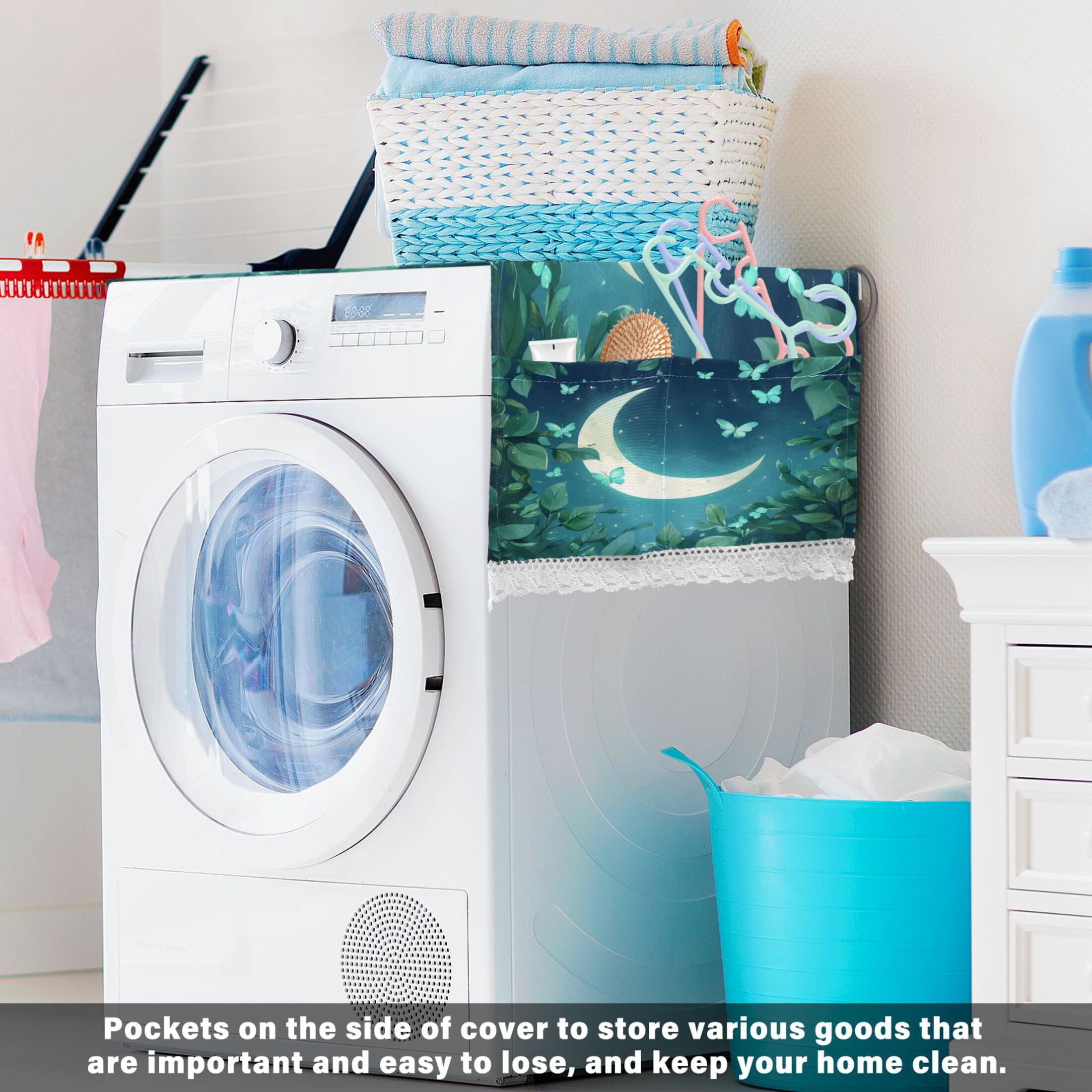 WOBOGO Butterfly Around The Moon Washing Machine Cloth Dryer Refrigerator Top Cover Protective Non-Slip Mat For Kitchen Laundry
