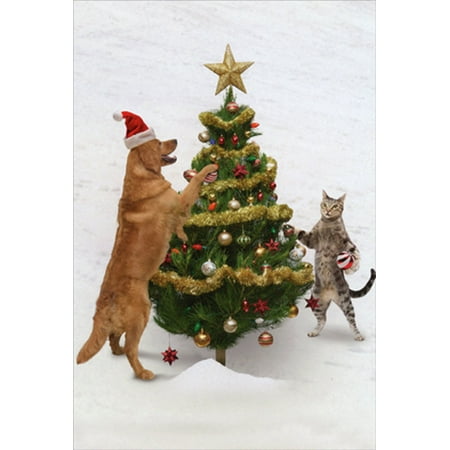 Nobleworks Animal Antics Dog and Cat Decorating Tree Humorous / Funny John Lund Christmas