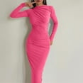 thumbnail image 7 of Zedker Women's Turtleneck Long Sleeve Elegant Bodycon Party Long Dress, Plus Size Hot PinkS, 7 of 7