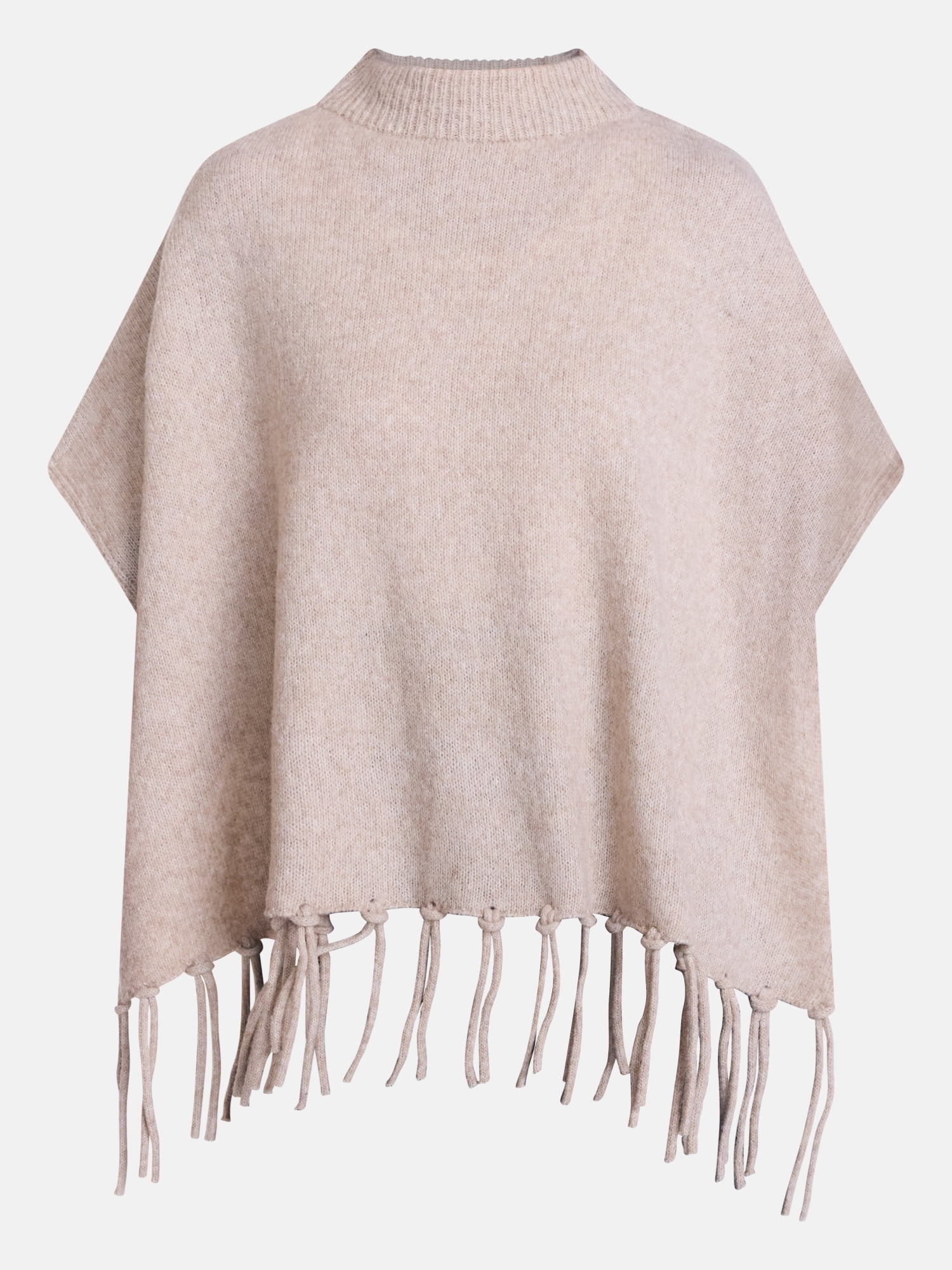 Scenario Women's Mock Neck Fringe Poncho, Sizes S-XL