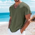 thumbnail image 2 of Linen T Shirts for Men Lightweight Breathable Short Sleeve V Neck T-Shirts Vintage Loose Fit Summer Casual Beach Tee Tops, 2XL, 2 of 5