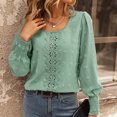 thumbnail image 4 of Babysbule Womens Tops Long Sleeve Clearance Fashion Women Solid Color Casual Round Neck Lace Stitching Long Sleeve Shirts Blouses Tops, 4 of 7