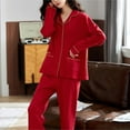 thumbnail image 6 of Womens 2 Piece Pajamas Long Sleeve Button Up Shirt and Pants Sets, Soft Sleepwear Pjs Set Wide Leg Bottom Suits (4X-Large, Red 02), 6 of 6