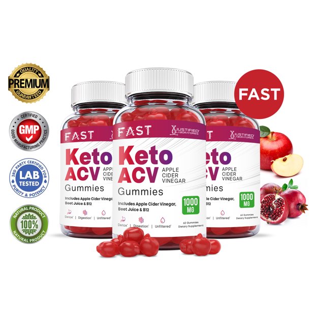 (3 Pack) Fast Keto ACV Gummies 1000MG with Pomegranate Juice Beet Root B12 180 Gummys