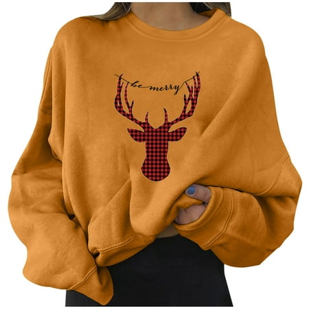 

Christmas Pajamas for Women Lightweight Comfy Soft Warm Long Sleeve Shirts Cute Moose Prints Thin Crewneck Sweatshirts